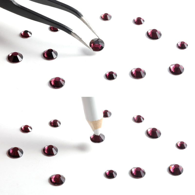 Beadsland Rhinestones for Makeup,8 sizes 2500pcs Flatback Rhinestones Face Gems for Nails Crafts with Tweezers and Wax Pencil - Amethyst