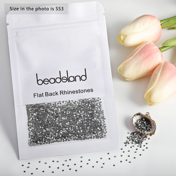 Beadsland Flat Back Crystal Rhinestones Round Gems For Nail Art And Craft Glue Fix - Black Diamond