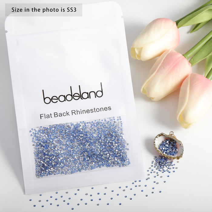 Beadsland Kristall-Strasssteine ​​mit flacher Rückseite, runde Edelsteine ​​für Nagelkunst und Bastelarbeiten, zum Kleben – Hellsaphir
