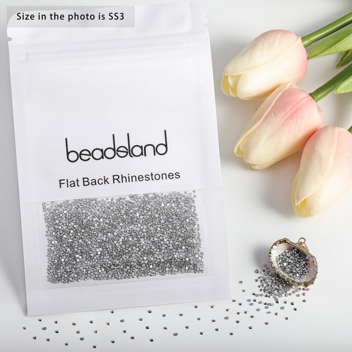 Beadsland - Diamantes de imitación de cristal con parte trasera plana, gemas redondas para decoración de uñas y pegamento para manualidades, hematita plateada