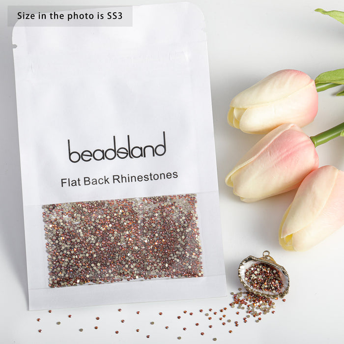 Beadsland Flat Back Crystal Rhinestones Round Gems For Nail Art And Craft Glue Fix - Amber