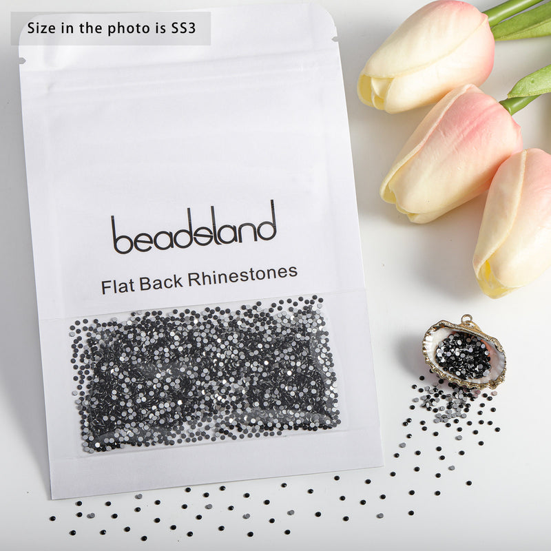 Beadsland Flat Back Crystal Rhinestones Round Gems For Nail Art And Craft Glue Fix - Black