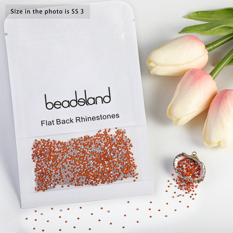 Beadsland Flat Back Crystal Rhinestones Round Gems For Nail Art And Craft Glue Fix - Orange