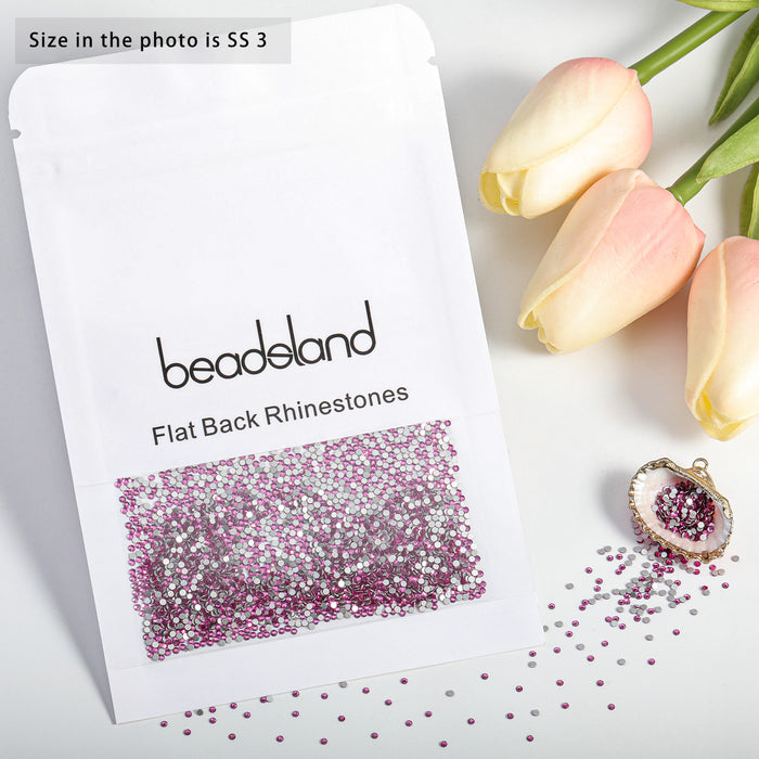 Beadsland Flat Back Crystal Rhinestones Round Gems For Nail Art And Craft Glue Fix - Fuchsia
