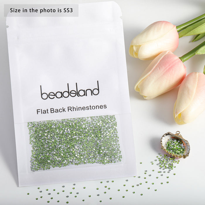 Beadsland Flat Back Crystal Rhinestones Round Gems For Nail Art And Craft Glue Fix- Light Green