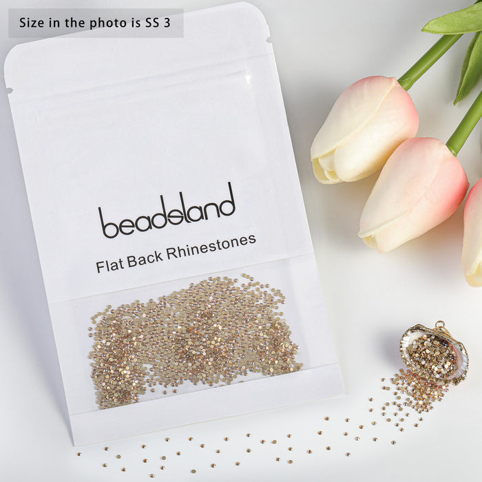 Beadsland Flat Back Crystal Rhinestones Round Gems For Nail Art And Craft Glue Fix - Golden Shadow