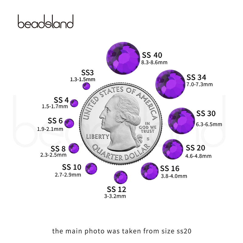 Beadsland Flat Back Crystal Rhinestones Round Gems For Nail Art And Craft Glue Fix - Pure Purple