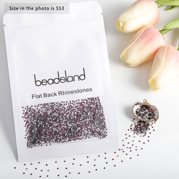 Beadsland - Diamantes de imitación de cristal con parte trasera plana, gemas redondas para decoración de uñas y pegamento para manualidades, color amatista