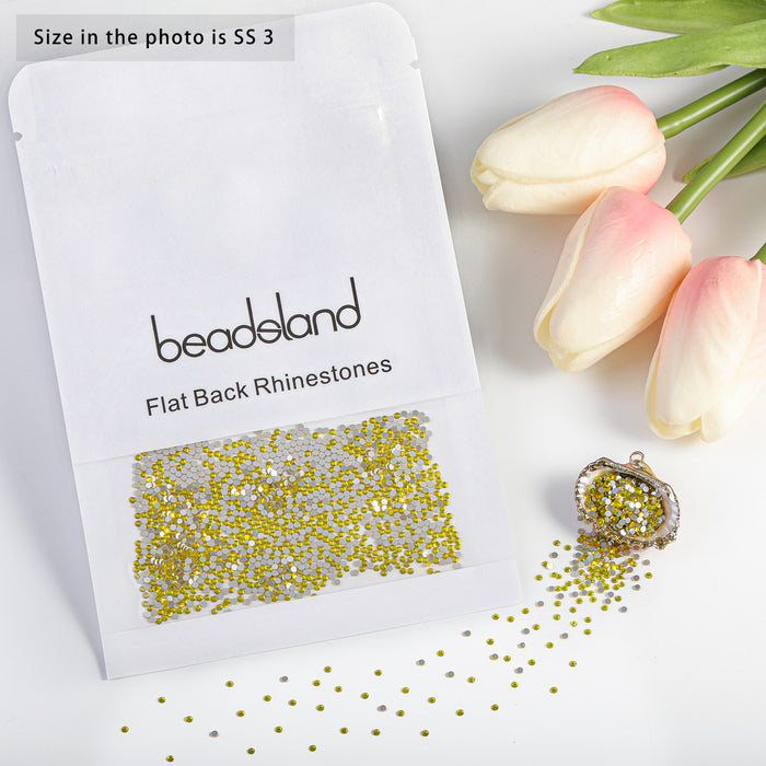 Beadsland Kristall-Strasssteine ​​mit flacher Rückseite, runde Edelsteine ​​für Nagelkunst und Kunsthandwerk, zum Kleben – Zitronengelb