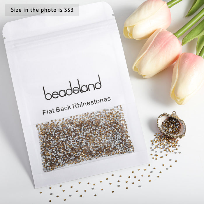 Beadsland - Diamantes de imitación de cristal con parte trasera plana, gemas redondas para decoración de uñas y pegamento para manualidades - Lt.cooradol topacio