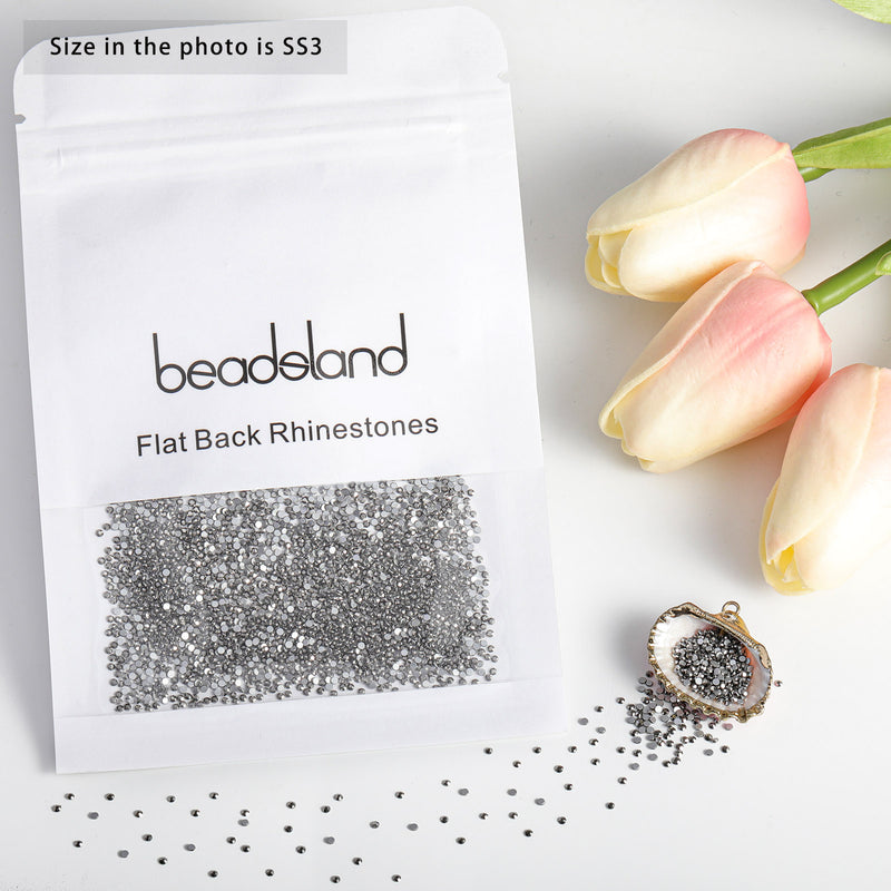 Beadsland Flat Back Crystal Rhinestones Round Gems For Nail Art And Craft Glue Fix - Hematite