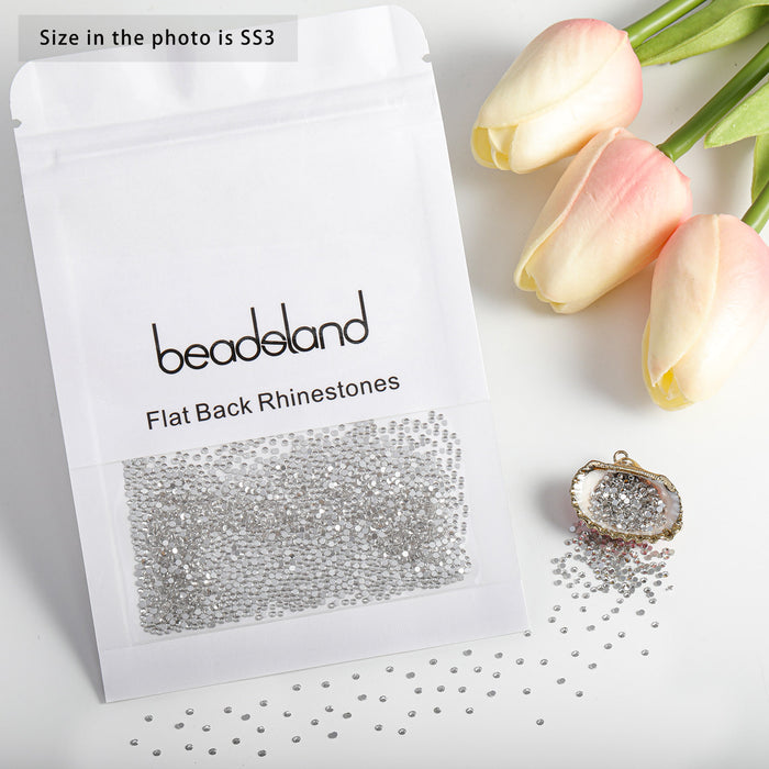Beadsland Flat Back Crystal Rhinestones Gemas redondas para Nail Art y Craft Glue Fix - Cristal