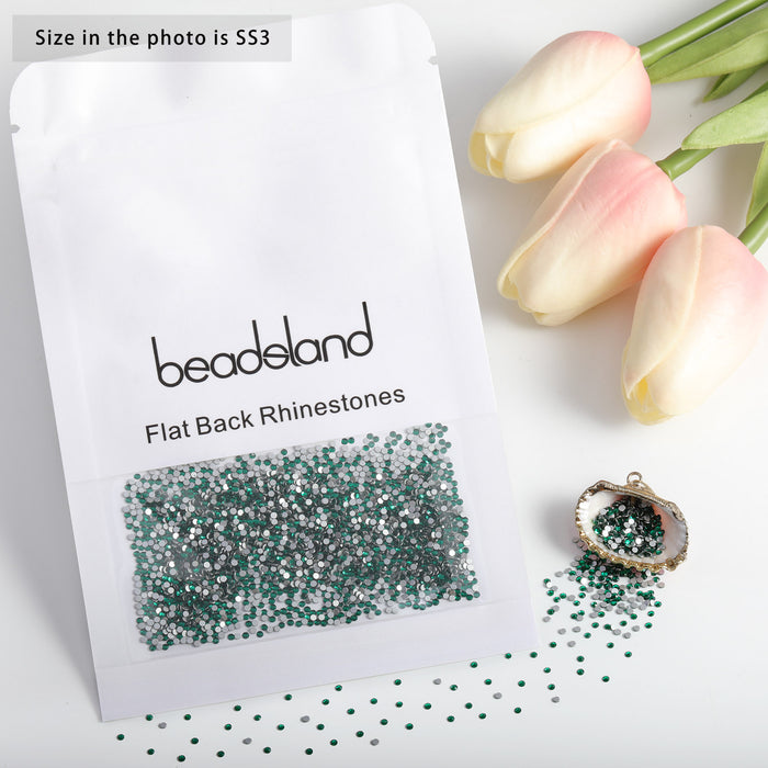 Beadsland Kristall-Strasssteine ​​mit flacher Rückseite, runde Edelsteine ​​für Nagelkunst und Bastelarbeiten, Klebefixierung – Smaragd