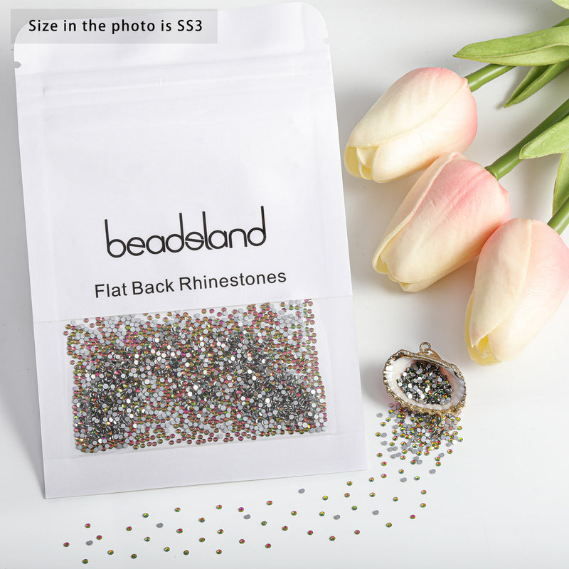 Beadsland Flat Back Crystal Rhinestones Round Gems For Nail Art And Craft Glue Fix - Rainbow