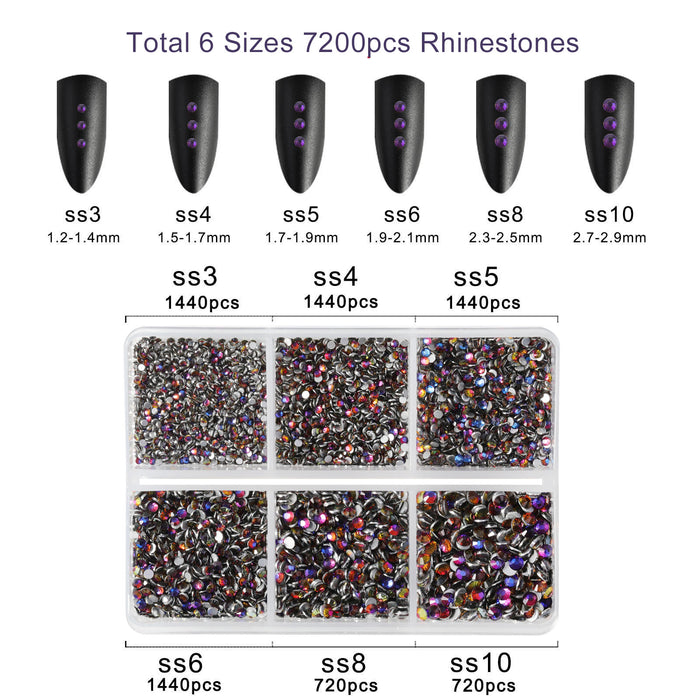 Beadsland 7200 Stück Strasssteine ​​mit flacher Rückseite, Nagelsteine, runde Kristall-Strasssteine ​​zum Basteln, gemischt in 6 Größen mit Wachsstift-Set, SS3-SS10 – Blauvulkan