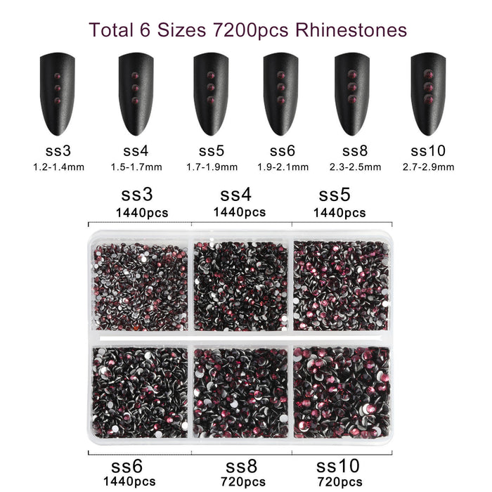 Beadsland 7200 piezas de diamantes de imitación con reverso plano, gemas para uñas, diamantes de imitación de cristal redondos para manualidades, 6 tamaños mixtos con kit de lápiz de cera, SS3-SS10-Amethyst