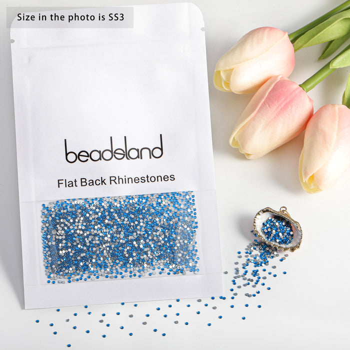 Beadsland Kristall-Strasssteine ​​mit flacher Rückseite, runde Edelsteine ​​für Nagelkunst und Bastelarbeiten, zum Kleben – Capriblau