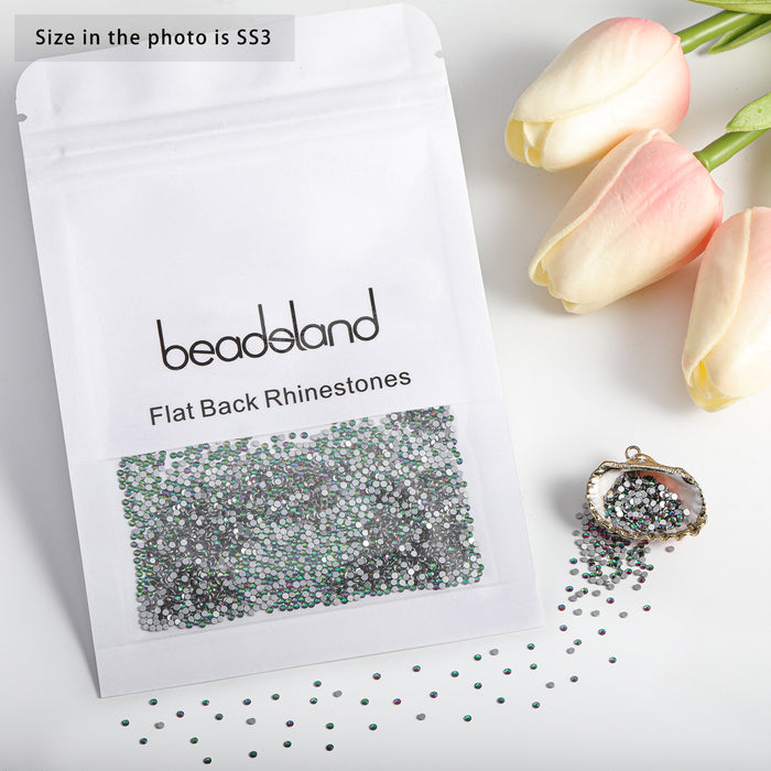 Beadsland - Diamantes de imitación de cristal con parte trasera plana, gemas redondas para decoración de uñas y pegamento para manualidades, color verde volcán