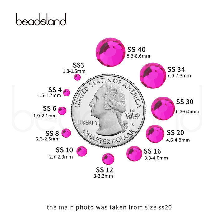 Beadsland Flat Back Crystal Rhinestones Round Gems For Nail Art And Craft Glue Fix - Hot Pink