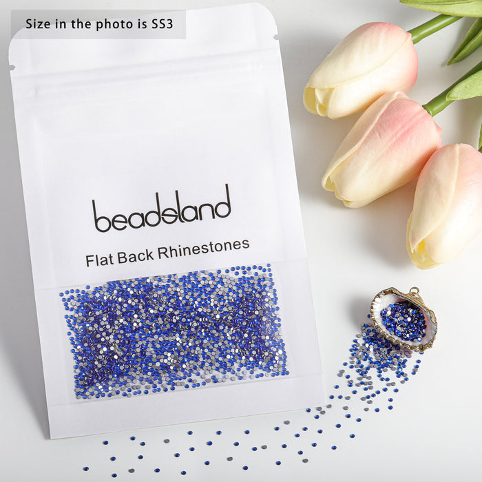 Beadsland Kristall-Strasssteine ​​mit flacher Rückseite, runde Edelsteine ​​für Nagelkunst und Bastelarbeiten, zum Kleben – Saphir