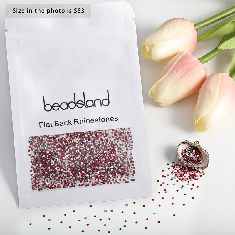 Gemas redondas de diamantes de imitación de cristal con reverso plano de Beadsland para decoración de uñas y pegamento para manualidades - Siam