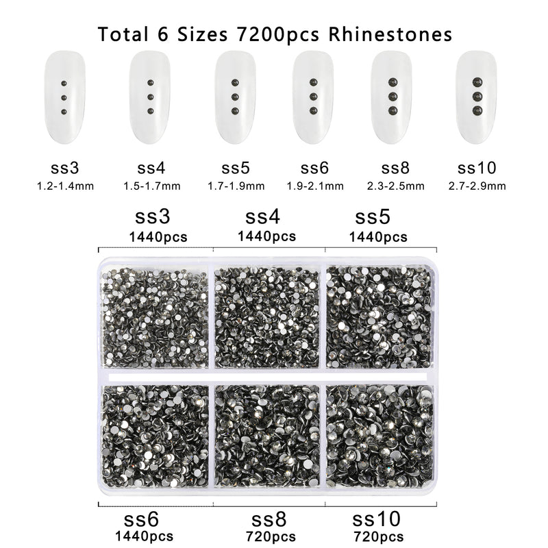 Beadsland 7200 Stück Strasssteine ​​mit flacher Rückseite, Nagelsteine, runde Kristall-Strasssteine ​​zum Basteln, gemischt in 6 Größen mit Wachsstift-Set, SS3-SS10- Crystal AB