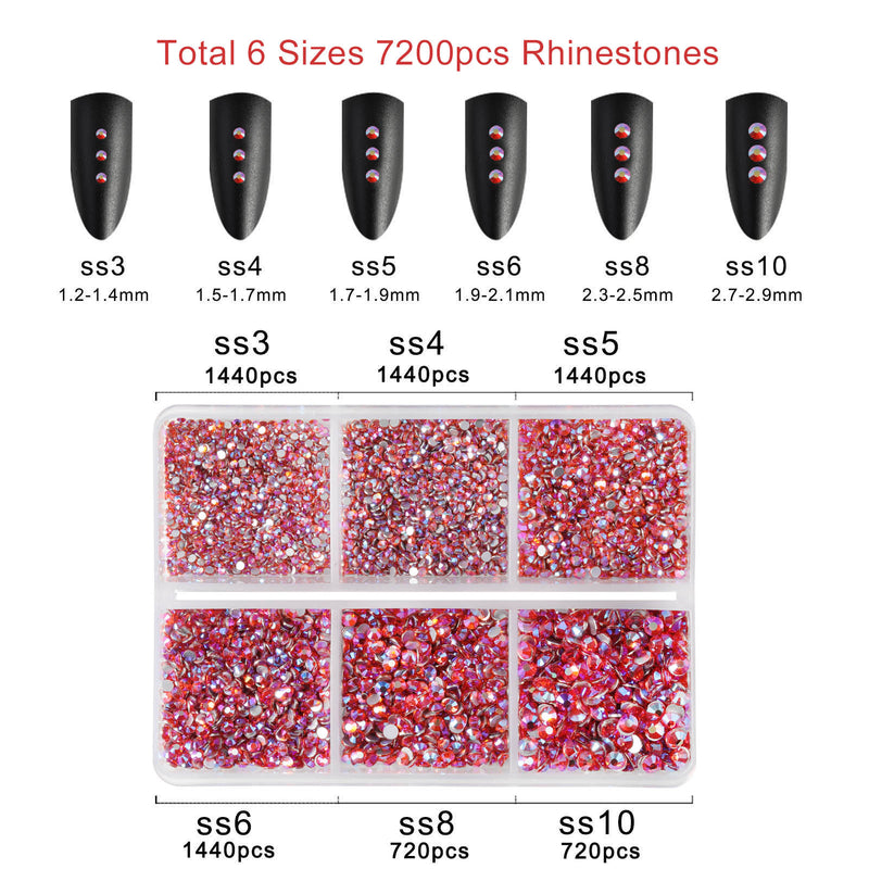 Beadsland 7200pcs Flatback Rhinestones,Nail Gems Round Crystal Rhinestones for Crafts,Mixed 6 Sizes with Wax Pencil Kit, SS3-SS10-Hyacinth AB