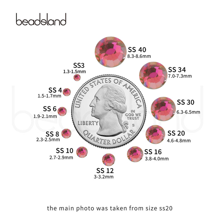 Beadsland Flat Back Crystal Rhinestones Round Gems For Nail Art And Craft Glue Fix - Aurora Red
