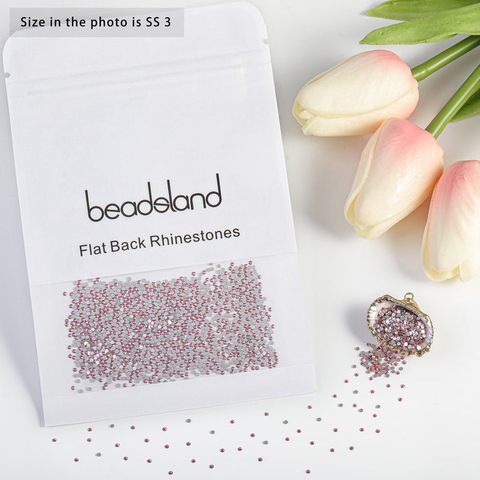 Beadsland Kristall-Strasssteine ​​mit flacher Rückseite, runde Edelsteine ​​für Nagelkunst und Bastelarbeiten, zum Kleben – Hellrosa