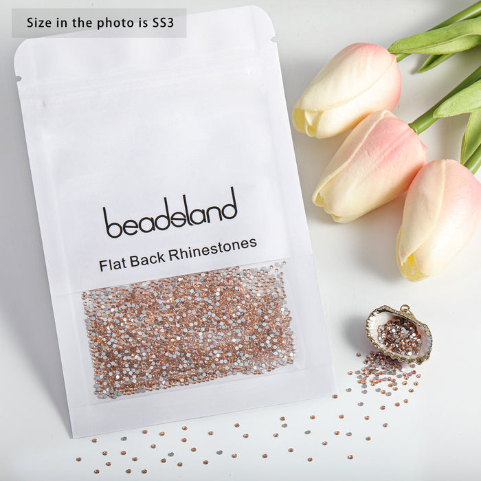 Beadsland Flat Back Crystal Rhinestones Round Gems For Nail Art And Craft Glue Fix - Champagne