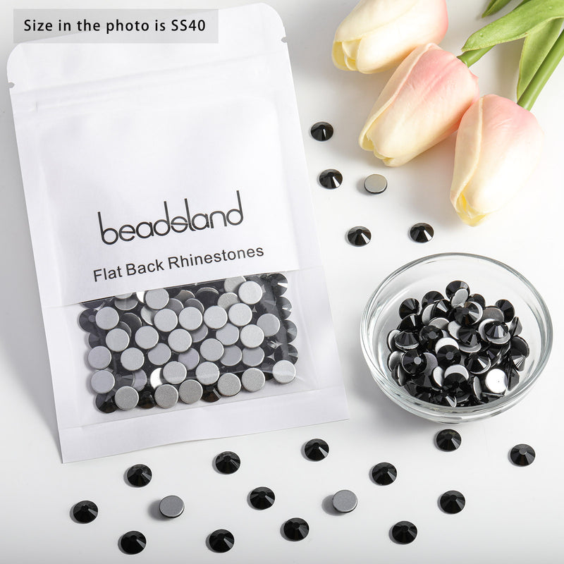 Beadsland Flat Back Crystal Rhinestones Round Gems For Nail Art And Craft Glue Fix - Black