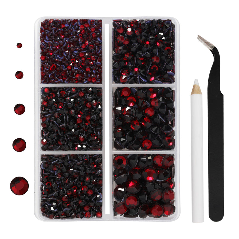 Hotfix Rhinestones 3960pcs, Rhinestone for Clothes, Hot Fix Crystals Rhinestones with Tweezers and Wax Pencil Kit,Mixed 5 Sizes, SS6-SS30, Dark Siam