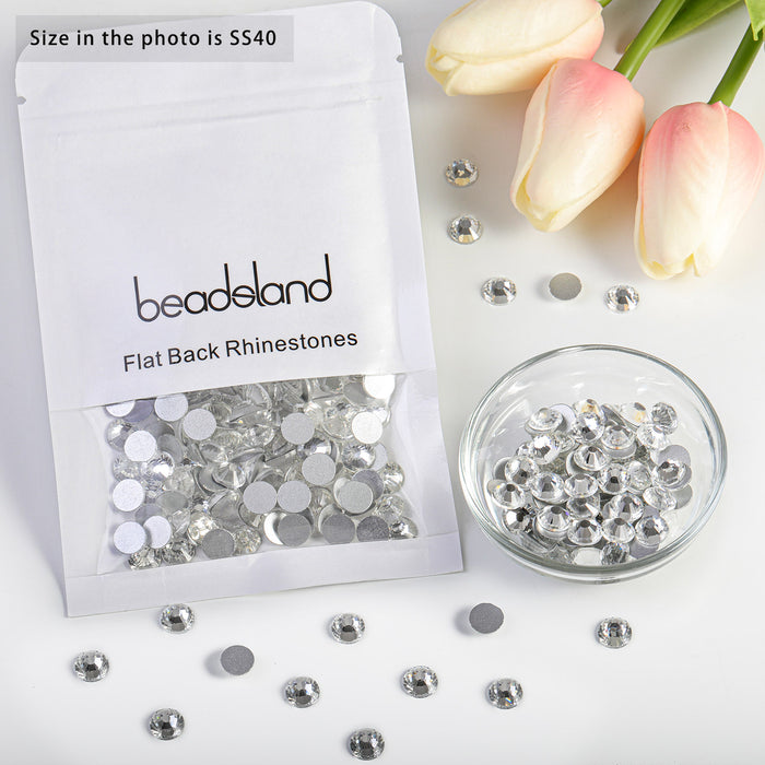 Beadsland Flat Back Crystal Rhinestones Gemas redondas para Nail Art y Craft Glue Fix - Cristal