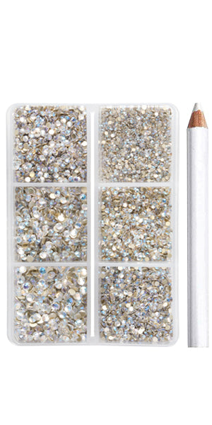 Beadsland 7200 Stück Strasssteine ​​mit flacher Rückseite, Nagelsteine, runde Kristall-Strasssteine ​​zum Basteln, gemischt in 6 Größen mit Wachsstift-Set, SS3–SS10 – Bluemoonlight