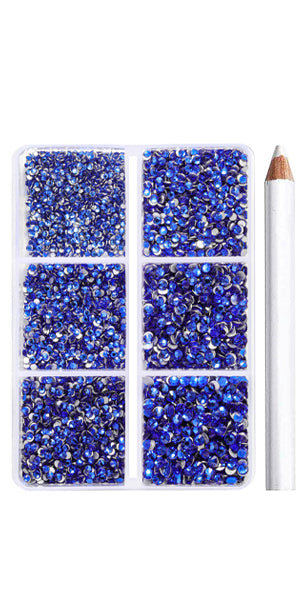Beadsland 7200pcs Flatback Rhinestones,Nail Gems Round Crystal Rhinestones for Crafts,Mixed 6 Sizes with Wax Pencil Kit, SS3-SS10- Sapphire