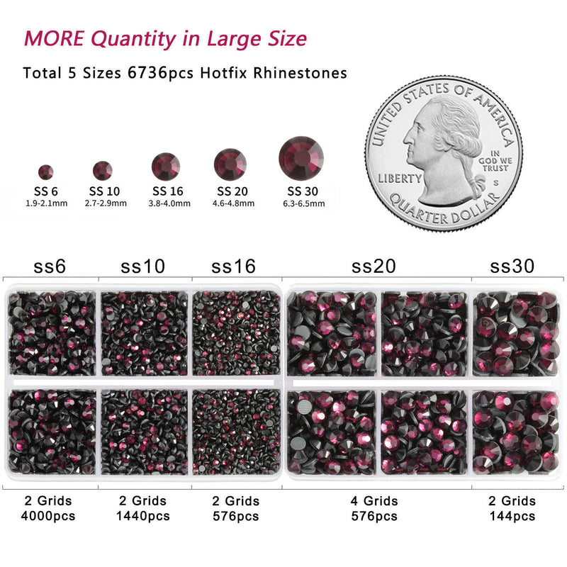 6736pcs Hotfix Rhinestones for Crafts Clothes Mixed 5 Sizes, Hotfix Crystals with Tweezers and Wax Pencil Kit, SS6-SS30- Amethyst