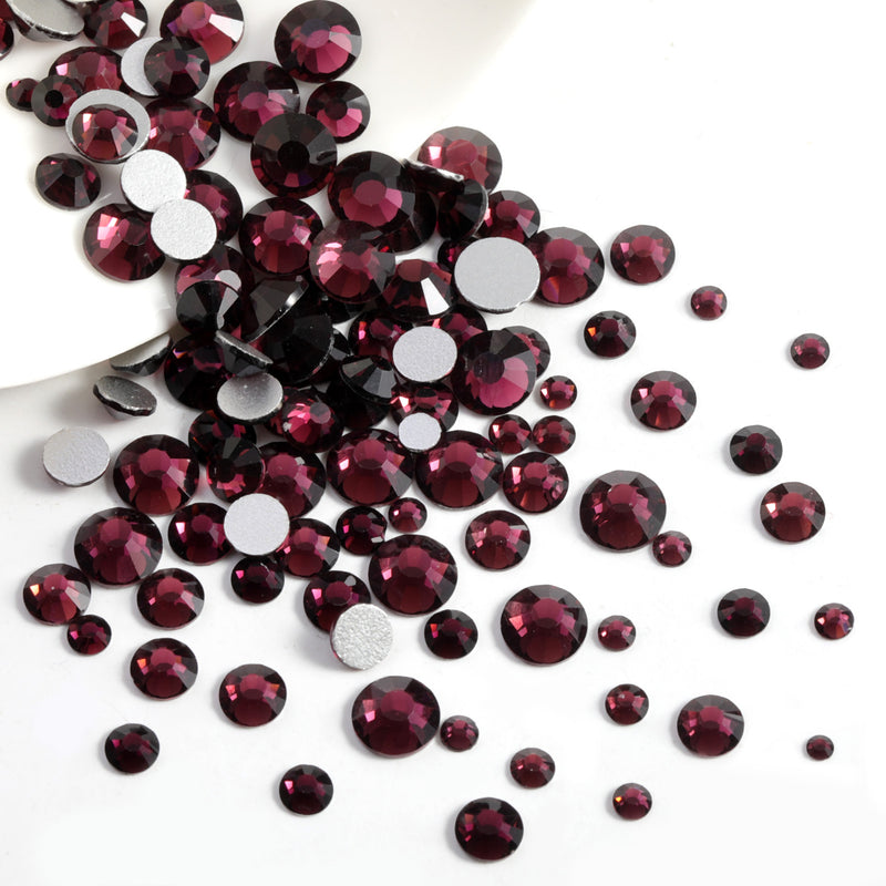 Beadsland Rhinestones for Makeup,8 sizes 2500pcs Flatback Rhinestones Face Gems for Nails Crafts with Tweezers and Wax Pencil - Amethyst