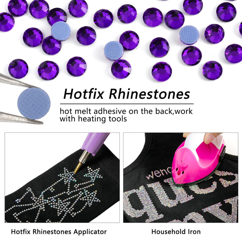 Beadsland Hotfix Rhinestones, Crystal Rhinestones for Crafts Clothes DIY Decoration- Pure Purple