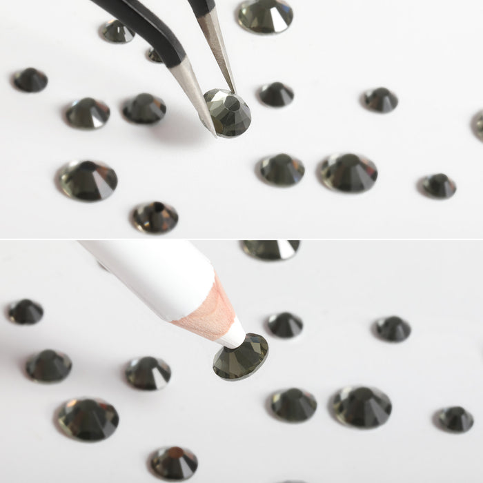 Beadsland Rhinestones for Makeup,8 sizes 2500pcs Flatback Rhinestones Face Gems for Nails Crafts with Tweezers and Wax Pencil- Black Diamond