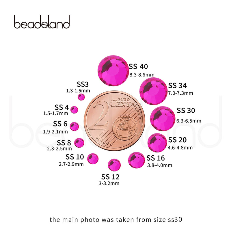 Beadsland Flat Back Crystal Rhinestones Round Gems For Nail Art And Craft Glue Fix - Hot Pink