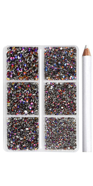 Beadsland 7200 Stück Strasssteine ​​mit flacher Rückseite, Nagelsteine, runde Kristall-Strasssteine ​​zum Basteln, gemischt in 6 Größen mit Wachsstift-Set, SS3-SS10 – Blauvulkan
