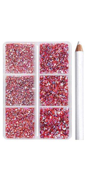 Beadsland 7200pcs Flatback Rhinestones,Nail Gems Round Crystal Rhinestones for Crafts,Mixed 6 Sizes with Wax Pencil Kit, SS3-SS10-Hyacinth AB
