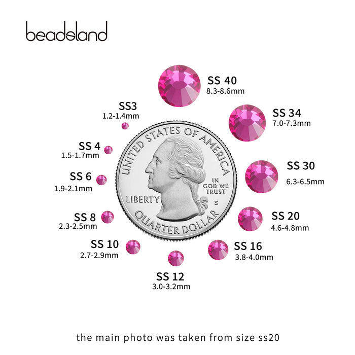 Beadsland Flat Back Crystal Rhinestones Round Gems For Nail Art And Craft Glue Fix - Fuchsia