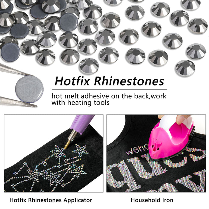 Beadsland Hotfix Rhinestones, Crystal Rhinestones for Crafts Clothes DIY Decoration- Silver Hematite