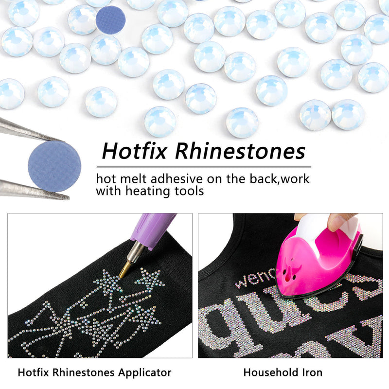 Beadsland Hotfix Rhinestones, Crystal Rhinestones for Crafts Clothes DIY Decoration - White Opal