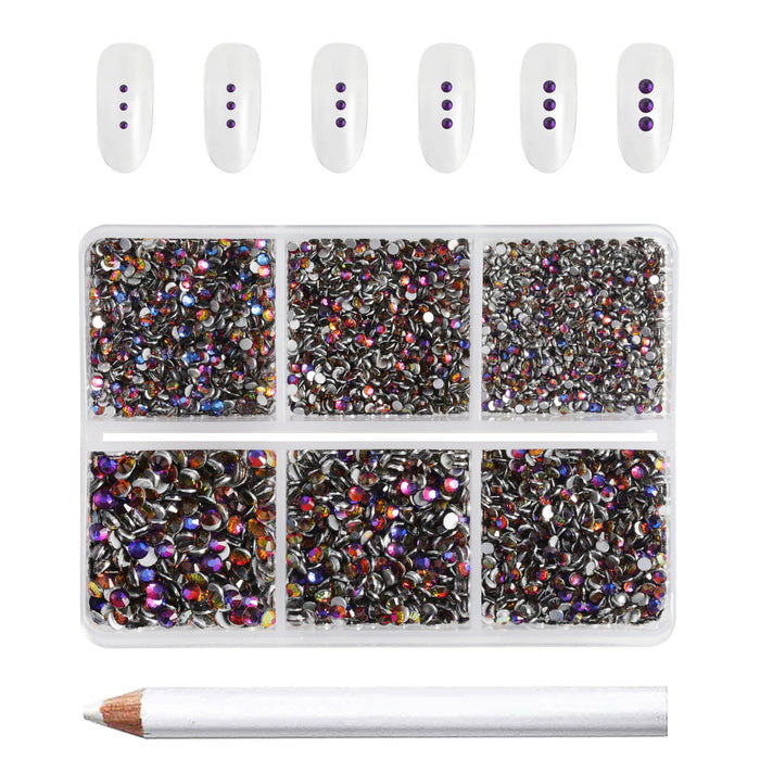 Beadsland 7200pcs Flatback Rhinestones,Nail Gems Round Crystal Rhinestones for Crafts,Mixed 6 Sizes with Wax Pencil Kit, SS3-SS10 -Bluevolcano