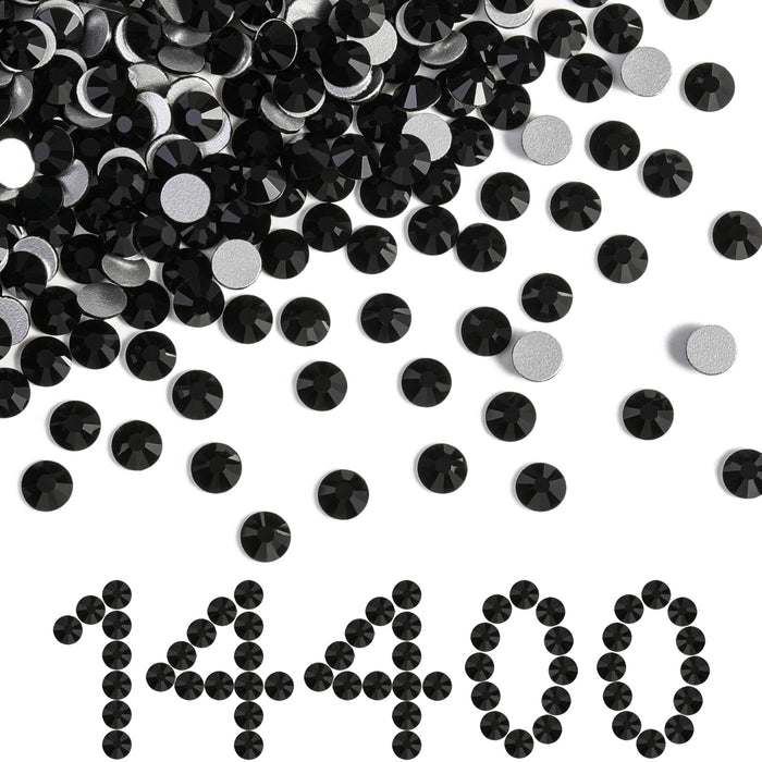 Beadsland Flatback-Strasssteine, 14.400 Stück, für Nägel, Basteln, Kleidung, DIY-Dekoration, SS6-SS30-Jet Black