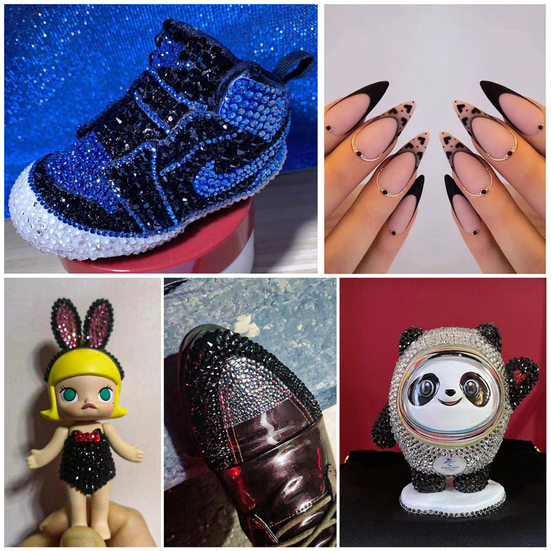 Beadsland Flat Back Crystal Rhinestones Round Gems For Nail Art And Craft Glue Fix - Black