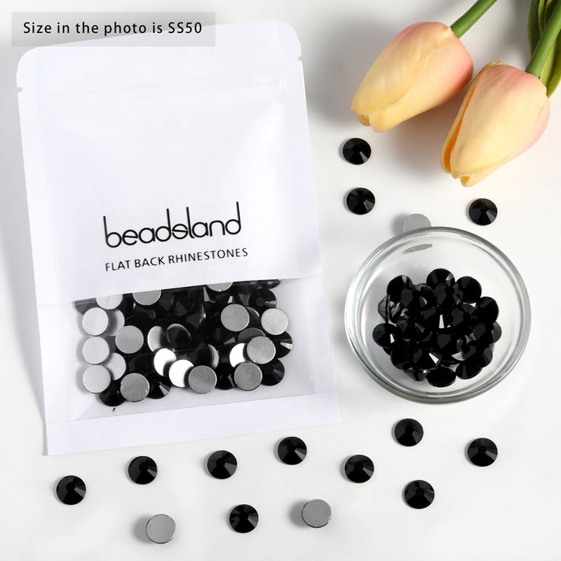 Beadsland Flat Back Crystal Rhinestones Round Gems For Nail Art And Craft Glue Fix - Black