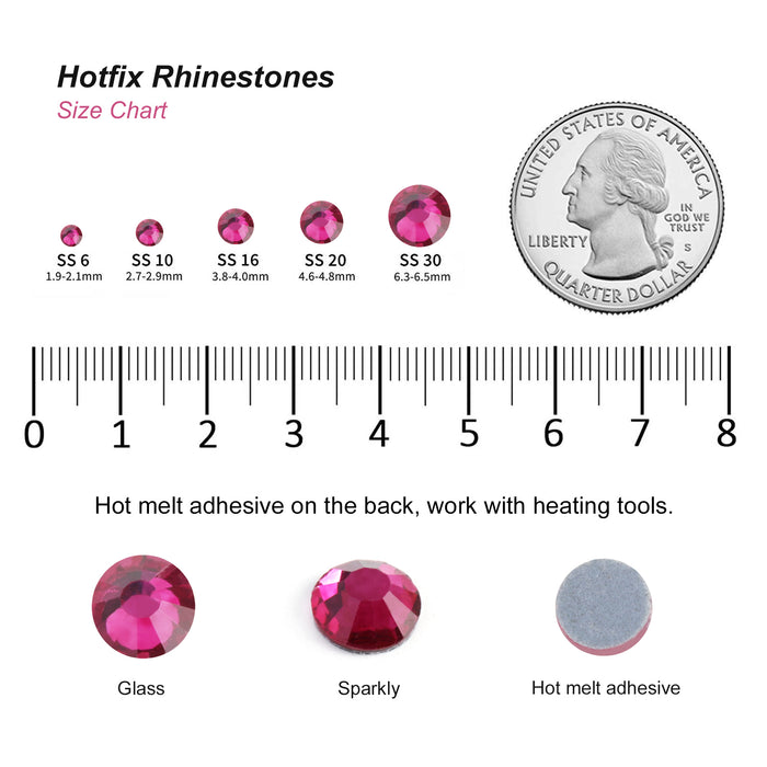 Hotfix Rhinestones Bulk for Crafts Clothes,Hotfix Crystals DIY Decoration, SS6-SS30 - Fuchsia